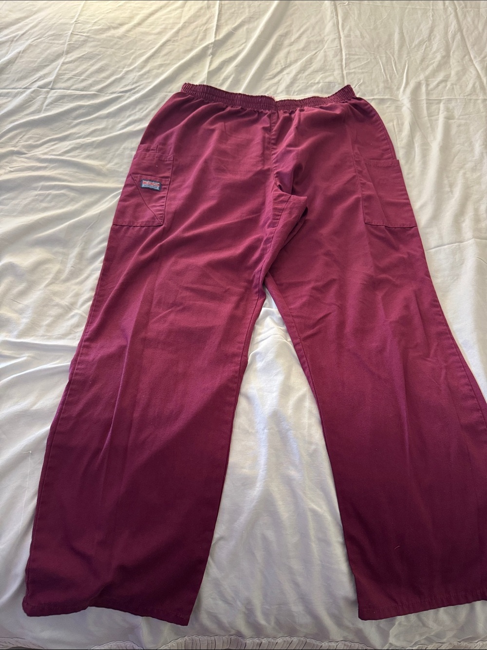 Women’s Elastic-Waist Burgundy Cargo Scrub Pants